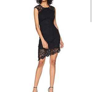 Bebe Asymmetrical Lace Cap Sleeve Dress